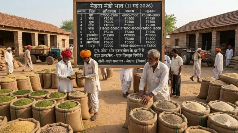 मेड़ता मंडी भाव आज के 11 मई 2026 को मूंग, जीरा और इसबगोल