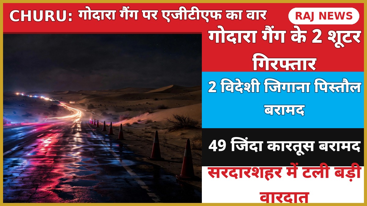 चूरू सरदारशहर में एजीटीएफ कार्रवाई: रोहित गोदारा गैंग के दो शार्पशूटर गिरफ्तार, विदेशी पिस्तौल और 49 कारतूस बरामद
