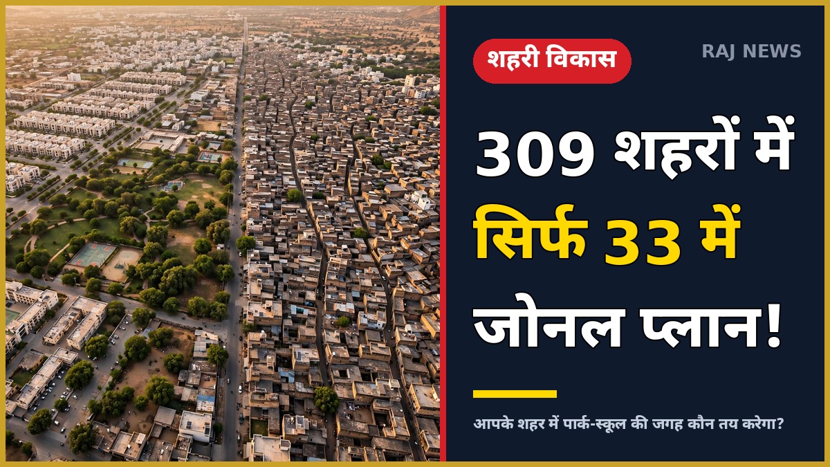 राजस्थान के शहरों का हवाई दृश्य — नियोजित और अनियोजित इलाकों का तुलनात्मक दृश्य, जोनल प्लान पर राज न्यूज़ की खबर