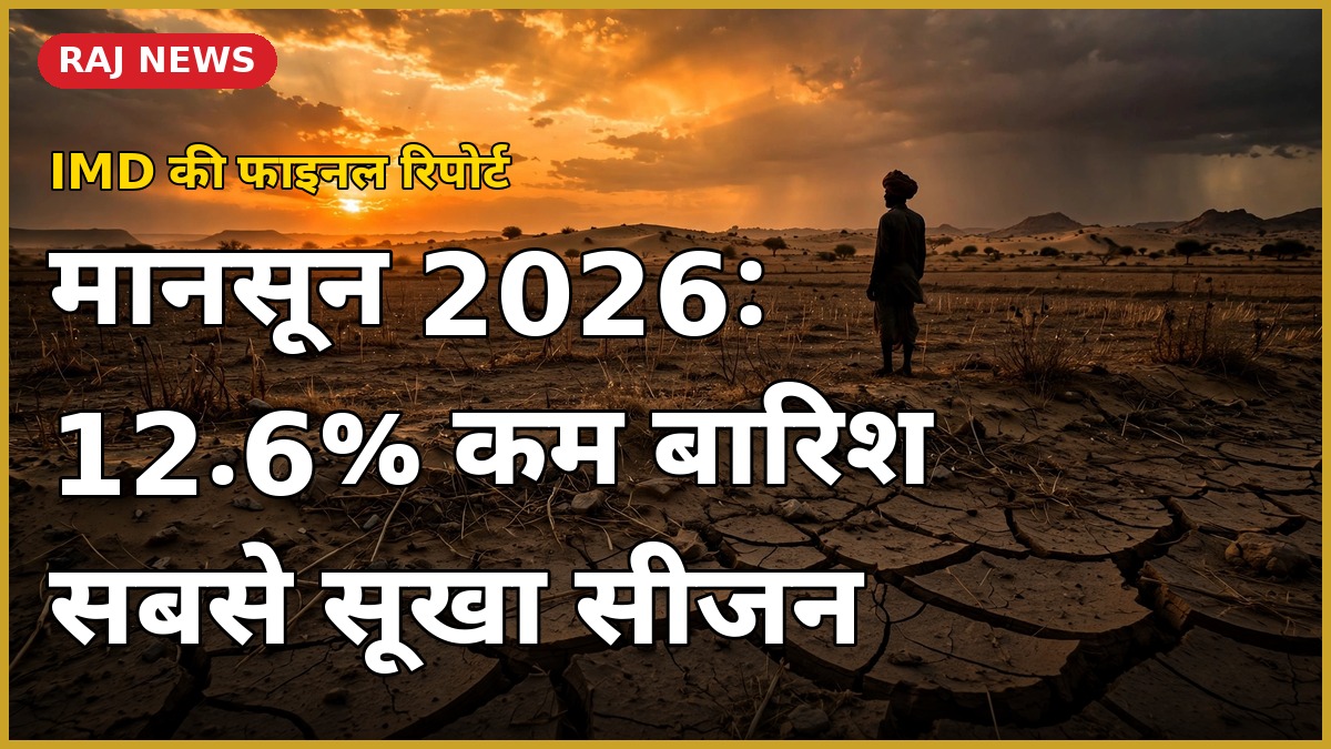 मानसून 2026 में सूखे से दरकती राजस्थान के खेत की मिट्टी और दूर खड़ा किसान — IMD की फाइनल रिपोर्ट, 30 सितंबर 2026