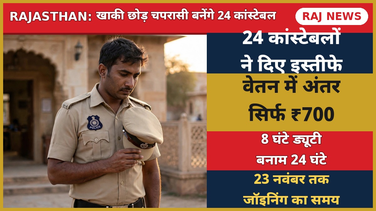 खाकी वर्दी में टोपी हाथ में लिए भावुक राजस्थान पुलिस कांस्टेबल — 24 कांस्टेबलों ने चपरासी भर्ती में चयन पाकर दिए इस्तीफे
