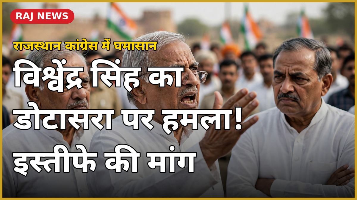 राजस्थान कांग्रेस में विश्वेंद्र सिंह और गोविंद सिंह डोटासरा के बीच विवाद पर राजनीतिक सभा का दृश्य