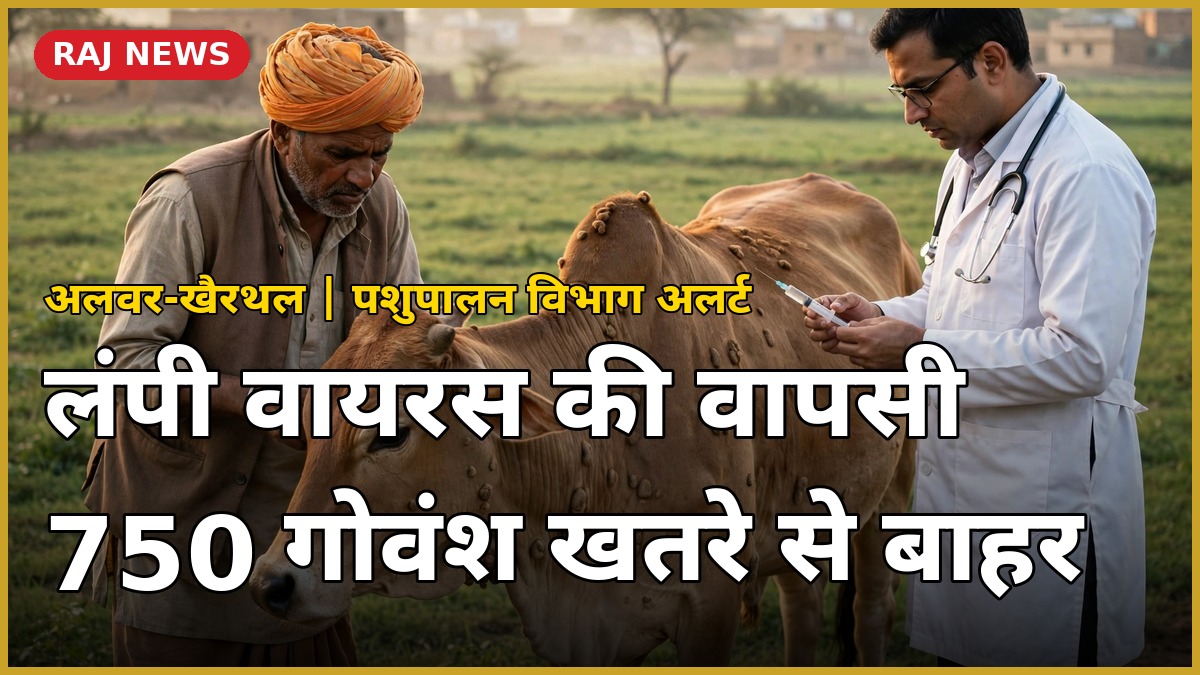 अलवर में लंपी वायरस से बचाव के लिए गोवंश का टीकाकरण करते पशु चिकित्सक