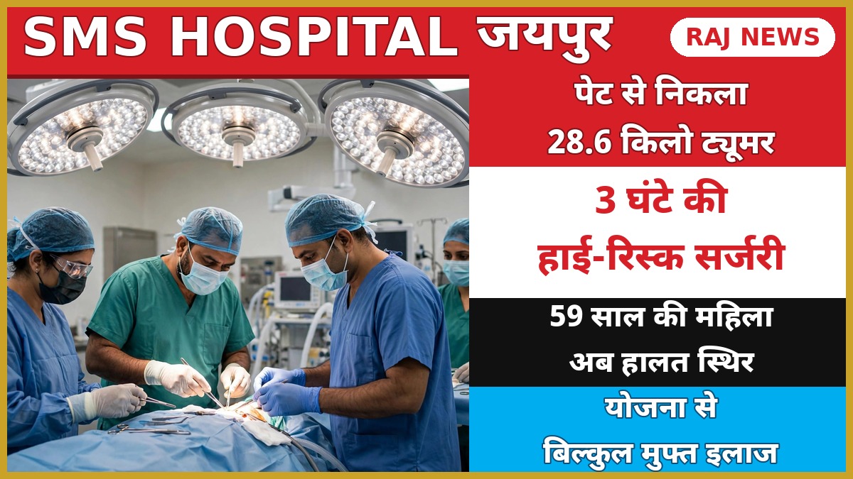 जयपुर के SMS अस्पताल में 28.6 किलो का ट्यूमर निकालने की सर्जरी करती डॉक्टरों की टीम