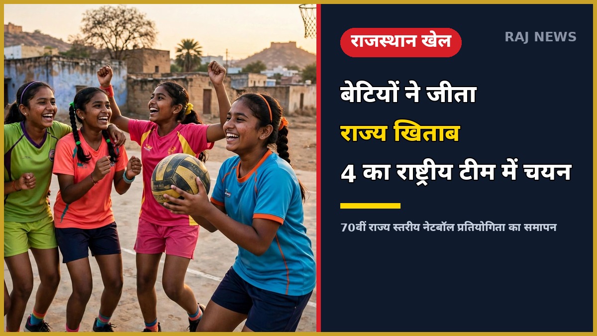 डीडवाना-कुचामन में 70वीं राज्य स्तरीय नेटबॉल प्रतियोगिता में जीत का जश्न मनाती खिलाड़ी