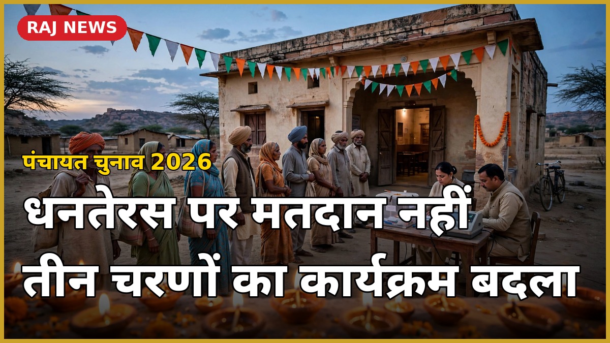 राजस्थान पंचायत चुनाव 2026: धनतेरस पर मतदान नहीं — मतदान केंद्र पर कतार में खड़े मतदाता