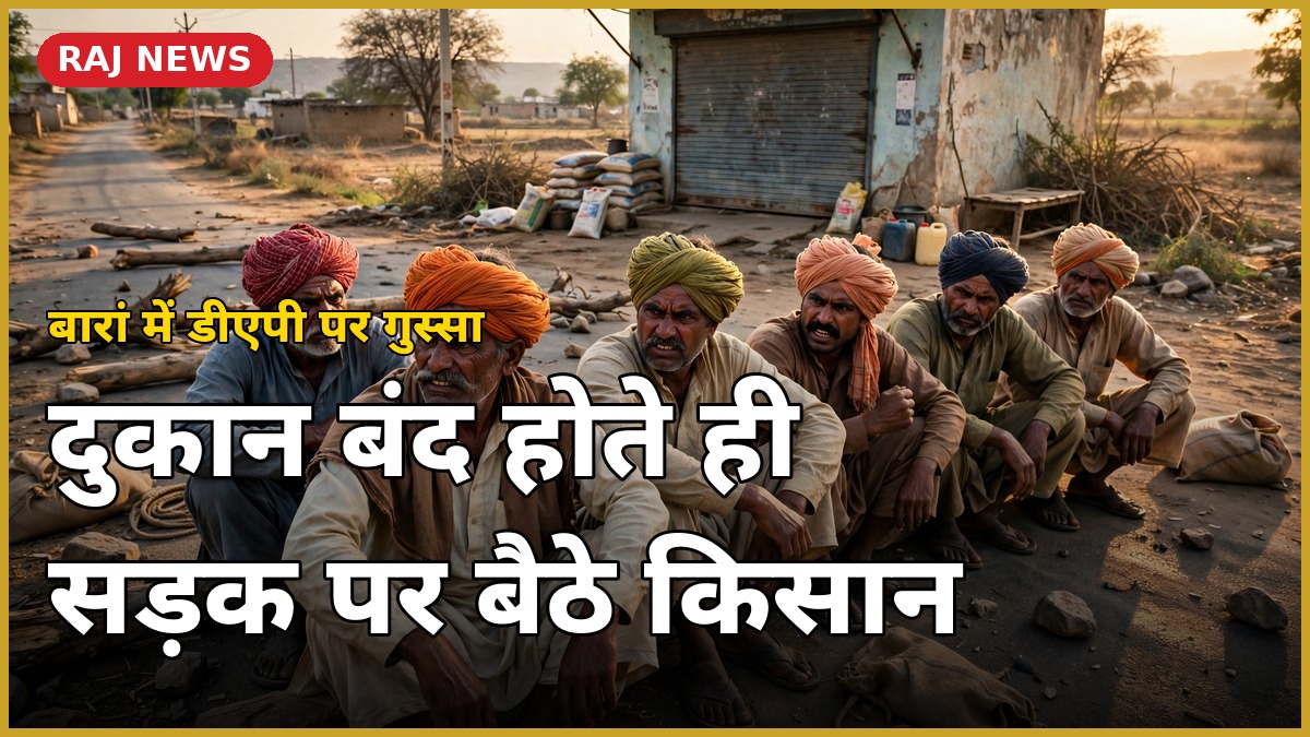 बारां में डीएपी की दुकान बंद होने पर सड़क पर बैठे किसान