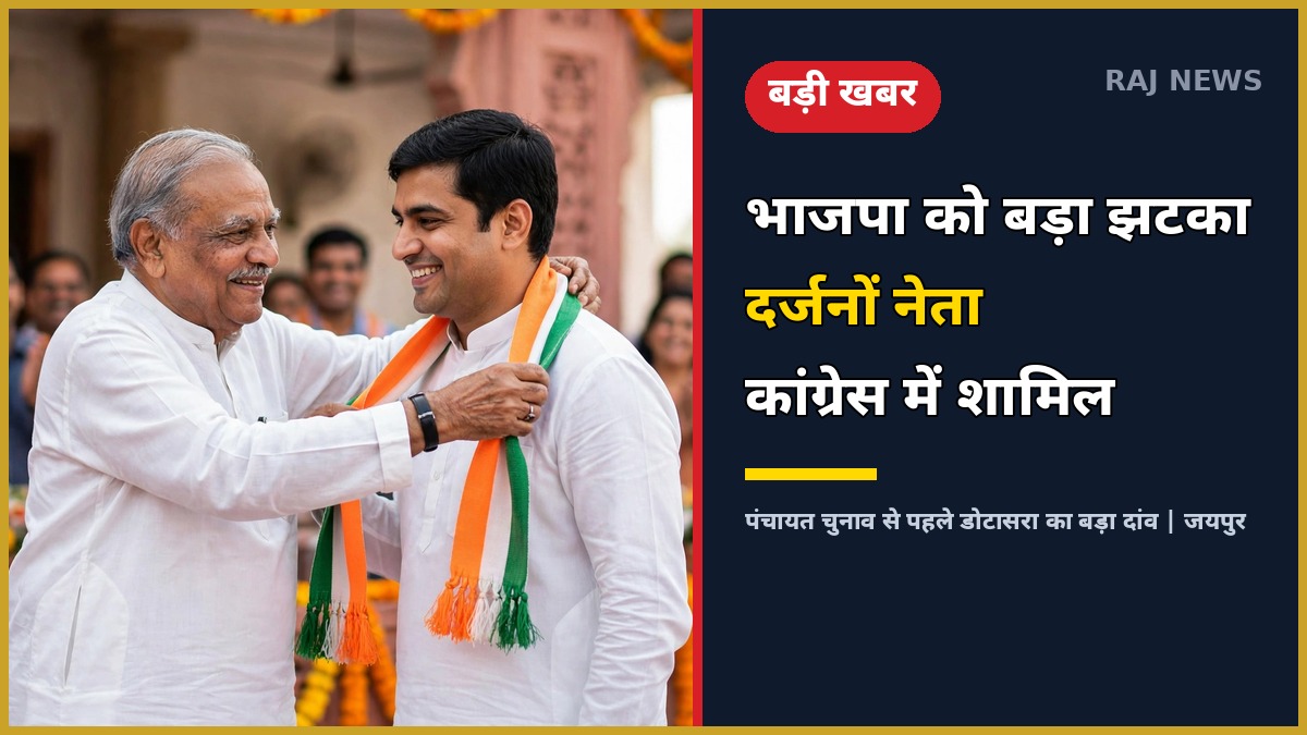 पंचायत चुनाव से पहले भाजपा को झटका, दर्जनों भाजपा नेता कांग्रेस में शामिल — डोटासरा ने PCC मुख्यालय में दिलाई सदस्यता