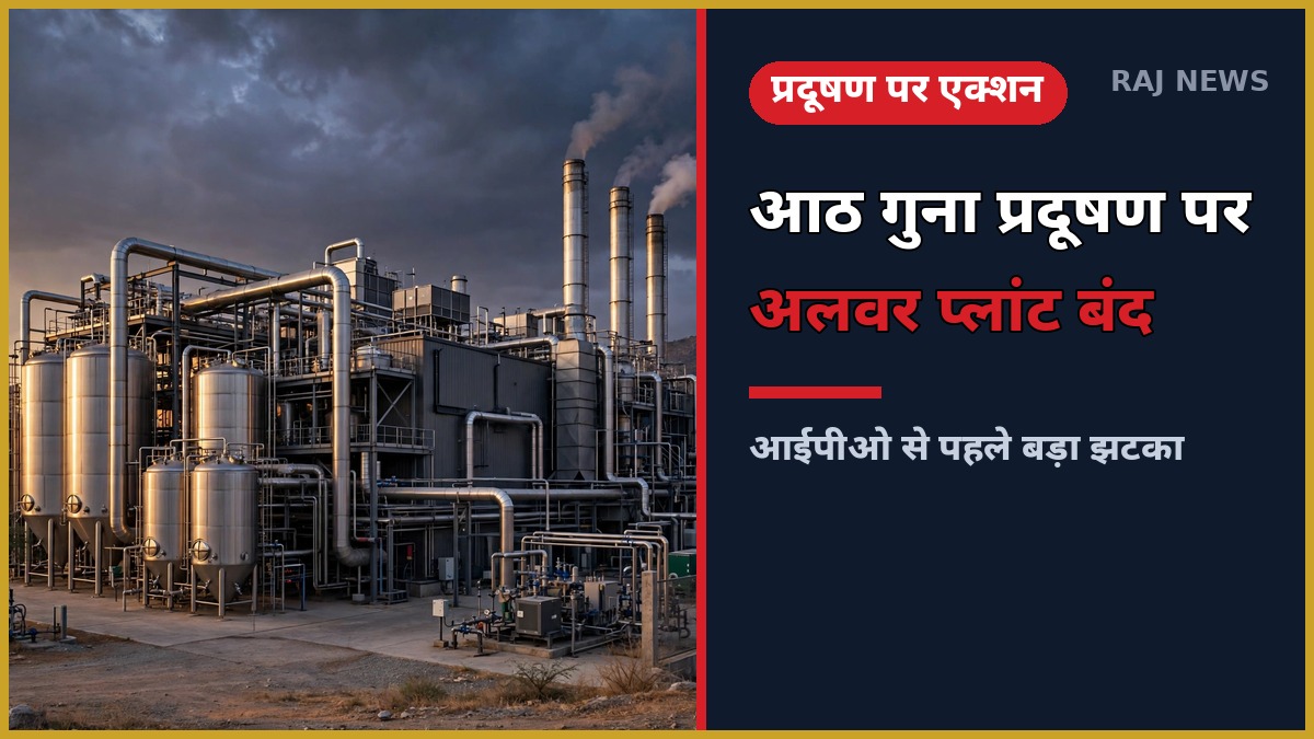 कार्ल्सबर्ग अलवर प्लांट बंद — प्रदूषण पर RSPCB का एक्शन, शाम के समय फैक्ट्री का दृश्य