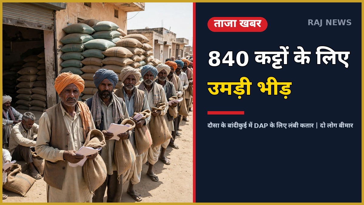 बांदीकुई में DAP खाद के लिए कतार में खड़े किसान — 840 कट्टों के लिए उमड़ी भीड़