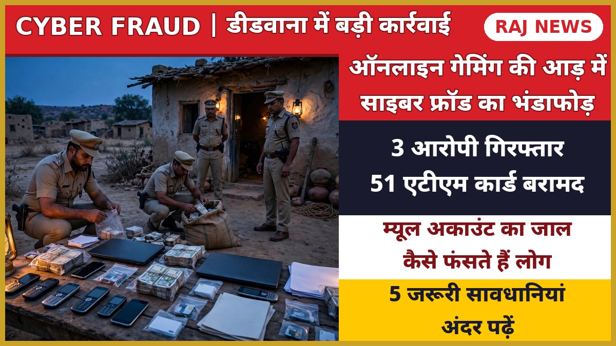 डीडवाना में पुलिस छापेमारी के दौरान जब्त मोबाइल फोन, लैपटॉप और एटीएम कार्ड
