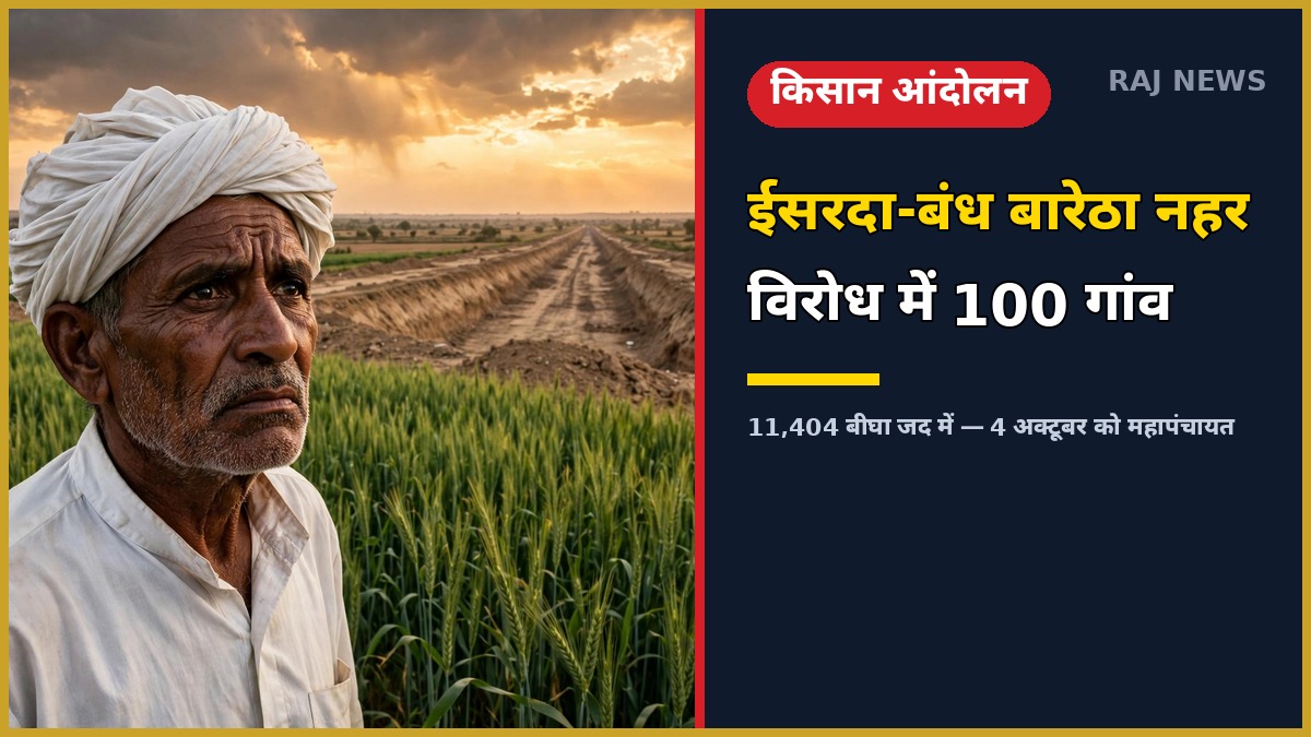ईसरदा-बंध बारेठा नहर विवाद — 100 गांवों के किसानों का विरोध, खेत में खड़ा किसान