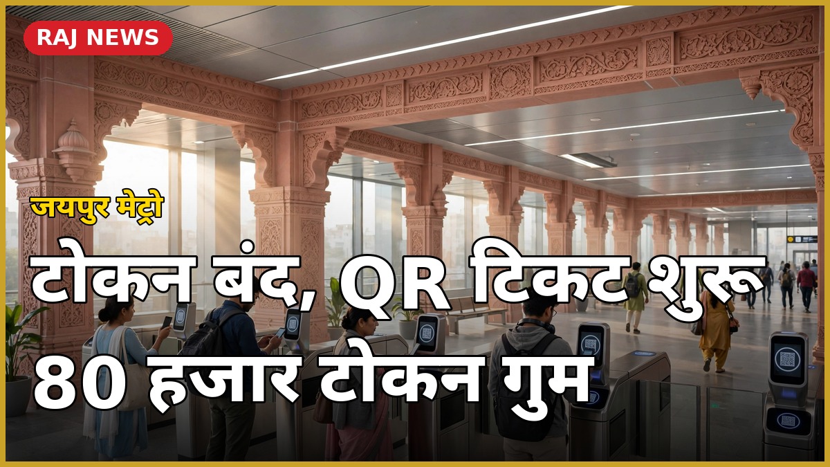 जयपुर मेट्रो स्टेशन पर QR कोड टिकट स्कैन करते यात्री
