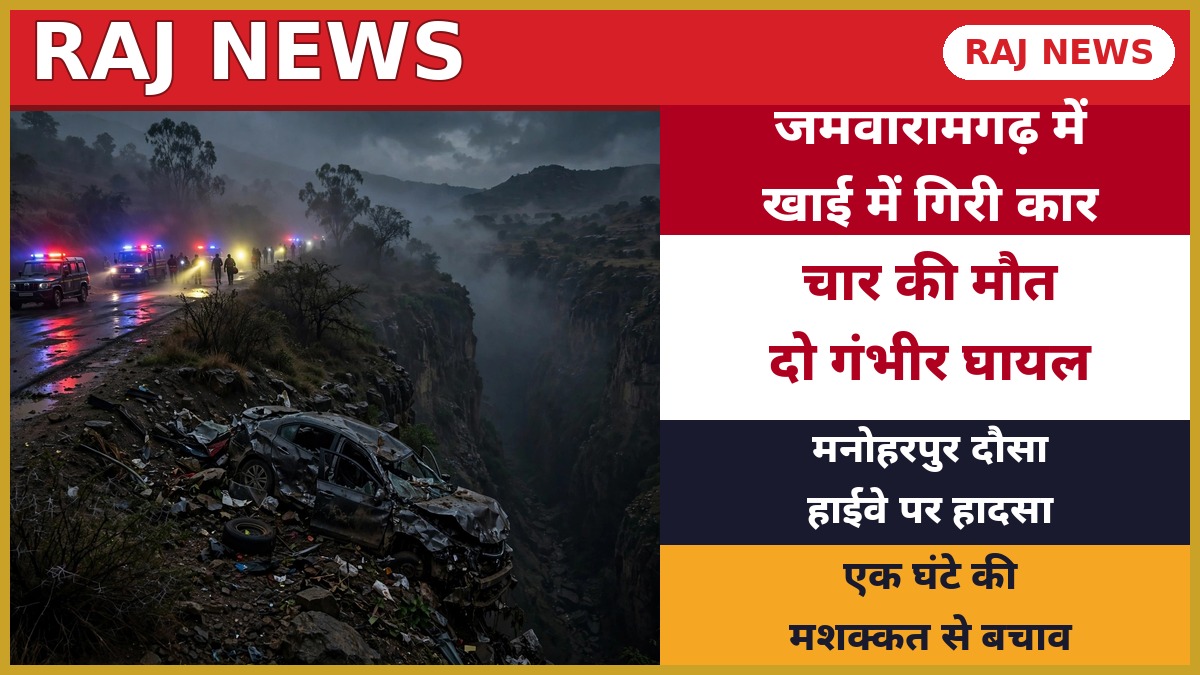 जमवारामगढ़ कार हादसा — मनोहरपुर-दौसा हाईवे पर खाई में गिरी कार, 4 की मौत