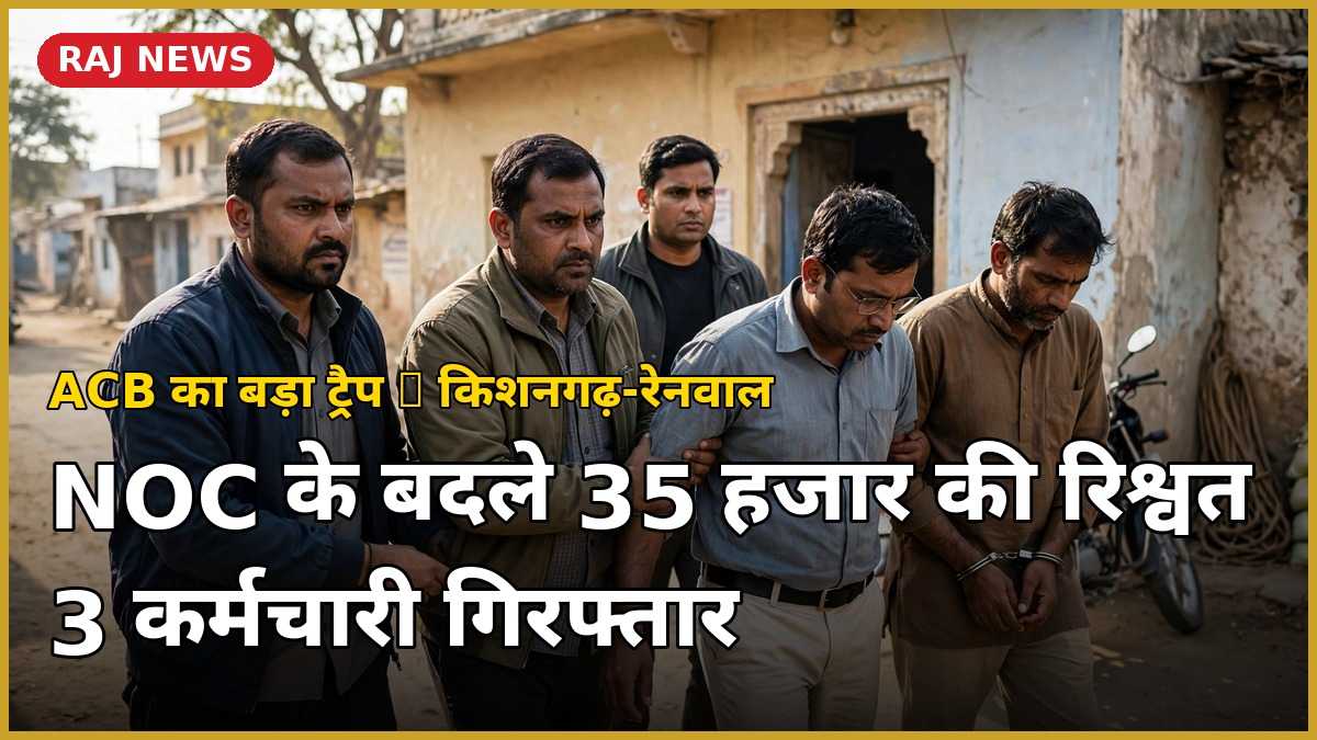 किशनगढ़-रेनवाल आयुर्वेदिक कॉलेज में ACB ट्रैप — NOC के बदले 35 हजार की रिश्वत लेते 3 कर्मचारी गिरफ्तार