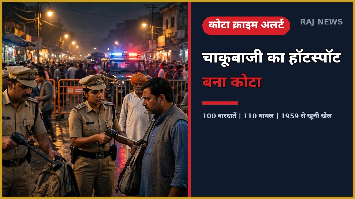 कोटा चाकूबाजी 2026 — ऑपरेशन हॉक अभियान के दौरान बाजार में पुलिस जांच