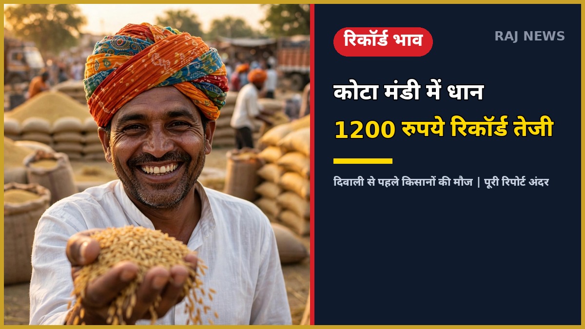 कोटा मंडी धान भाव — किसान धान की बोरियों के साथ