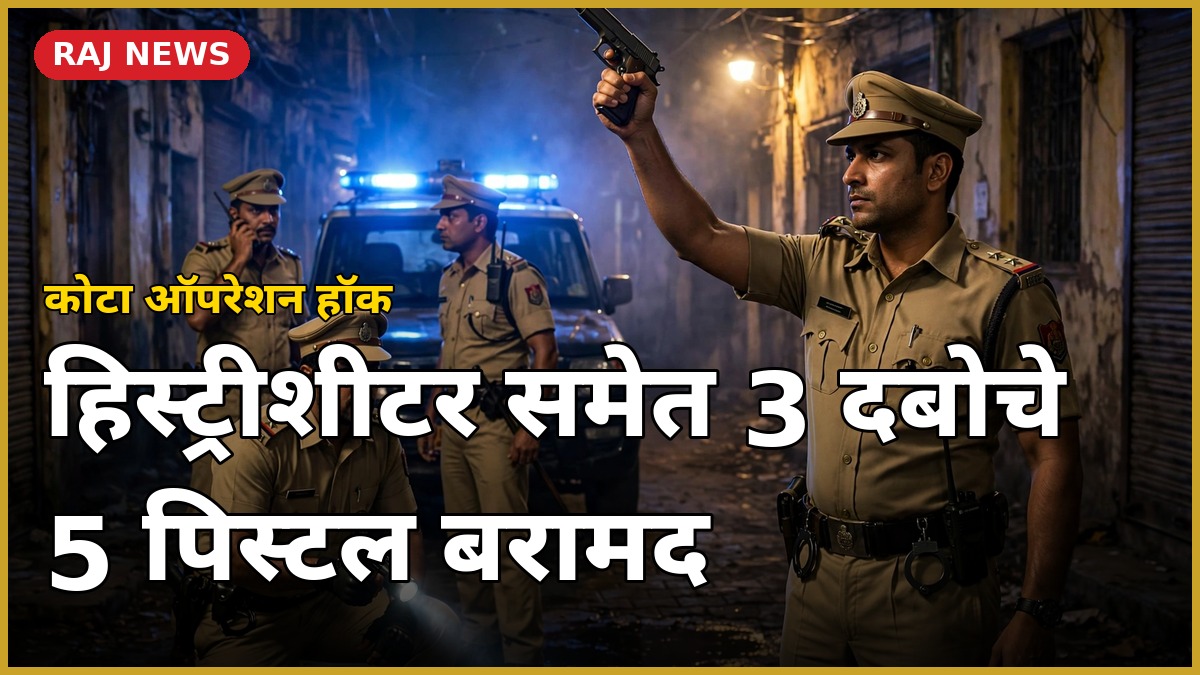 कोटा ऑपरेशन हॉक में पुलिस की कार्रवाई — हथियारबंद बदमाशों से बरामद पिस्टल