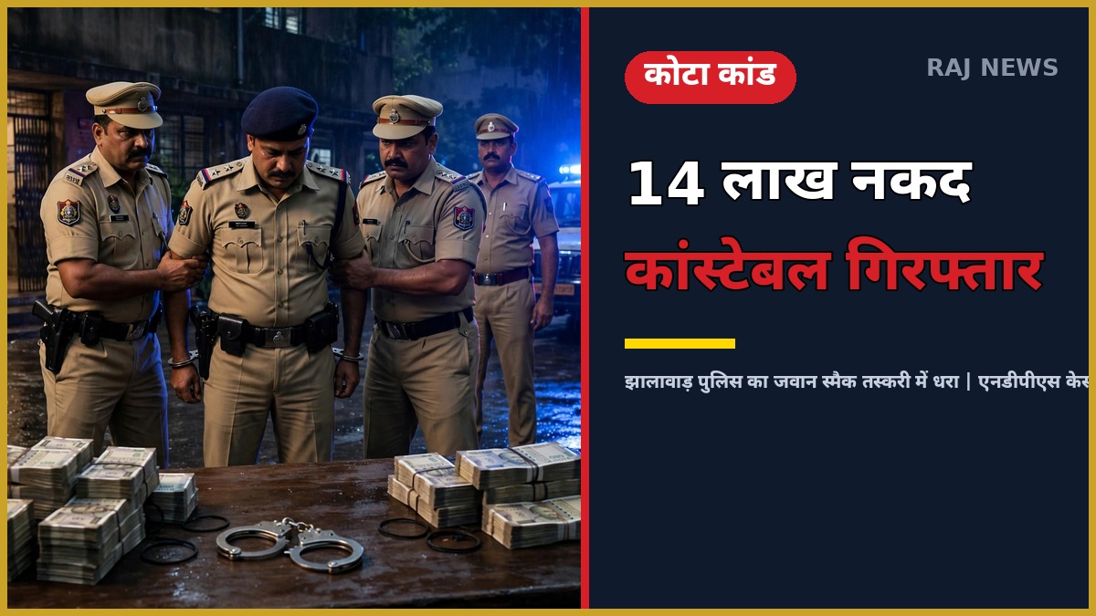 कोटा पुलिस कांस्टेबल तस्करी — 14 लाख नकद के साथ गिरफ्तार