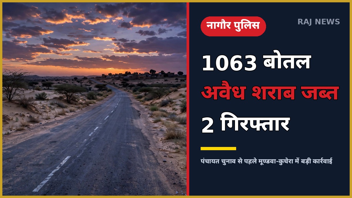 नागौर पुलिस की मूण्डवा-कुचेरा अवैध शराब जब्त कार्रवाई — पंचायत चुनाव से पहले 1063 बोतल-पव्वे बरामद