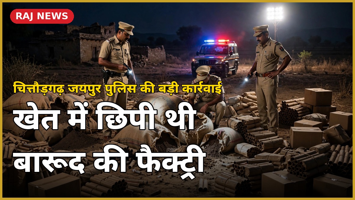 चित्तौड़गढ़ अवैध पटाखा फैक्ट्री पर पुलिस की कार्रवाई — जब्त बारूद और पटाखों का जखीरा