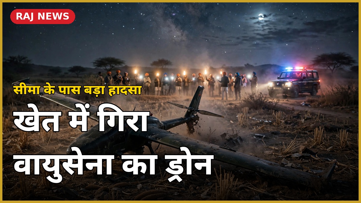 फलोदी के सोनलपुरा गांव के खेत में गिरा वायुसेना का ड्रोन — रात में मौके पर ग्रामीण और पुलिस