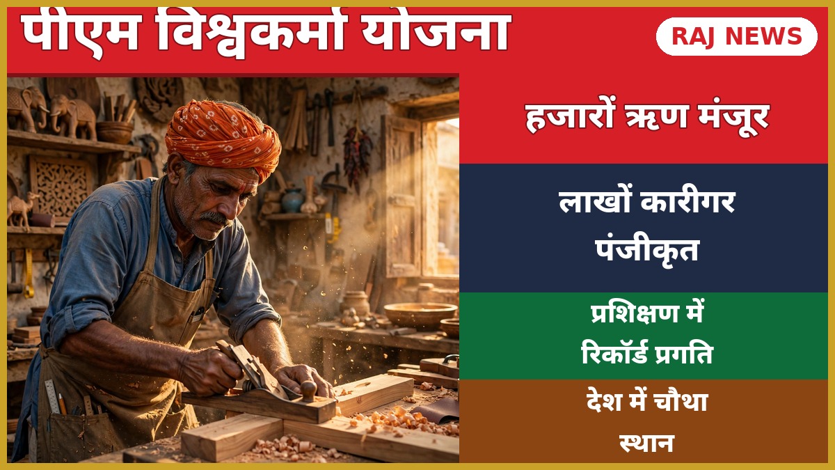पीएम विश्वकर्मा योजना राजस्थान — लकड़ी का काम करते राजस्थानी बढ़ई कारीगर