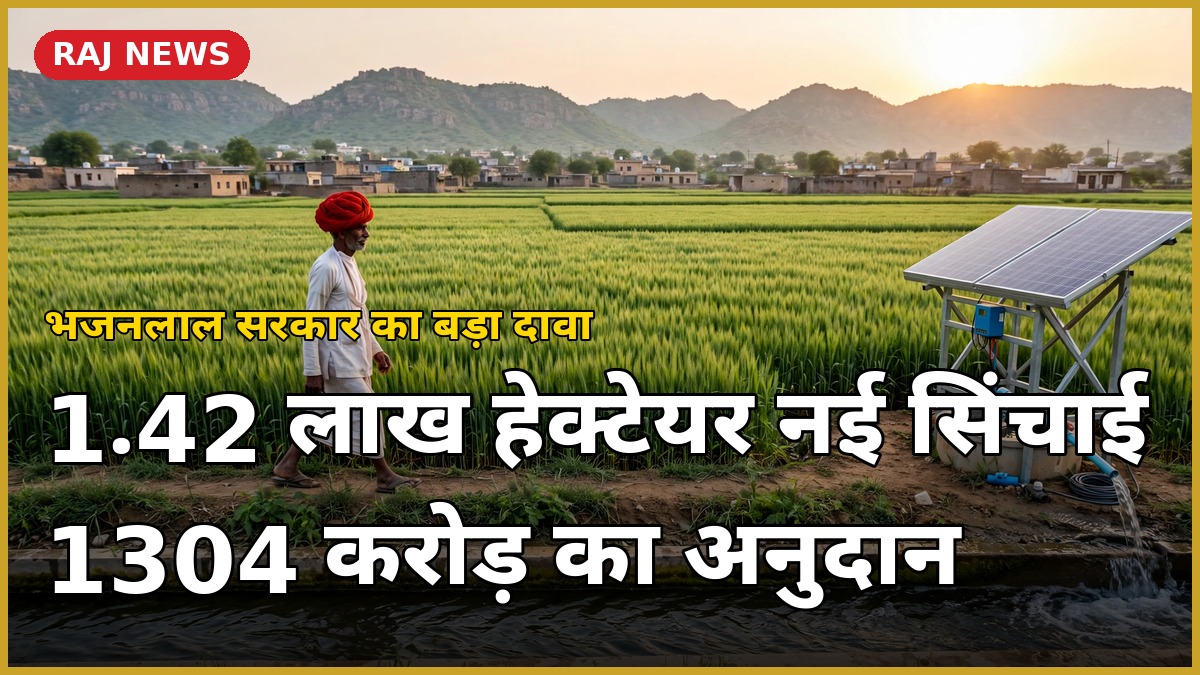 राजस्थान ग्रामीण विकास: हरे-भरे खेत में सोलर पंप से सिंचाई करता किसान