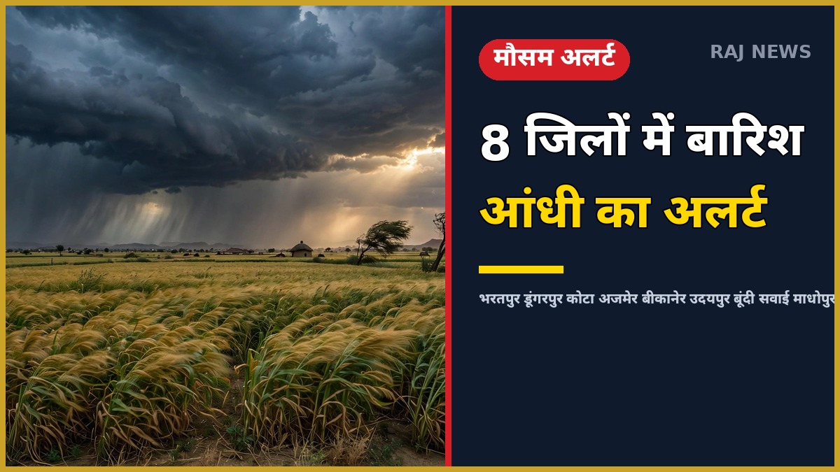 12 अक्टूबर 2026 को राजस्थान के 8 जिलों में भारी बारिश और आंधी के IMD अलर्ट के बीच खेतों पर घिरे तूफानी बादल