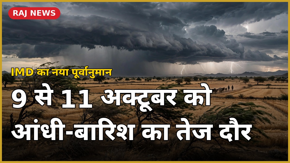 9 से 11 अक्टूबर को राजस्थान में पश्चिमी विक्षोभ से आंधी-बारिश का पूर्वानुमान — खेतों पर काले बादल