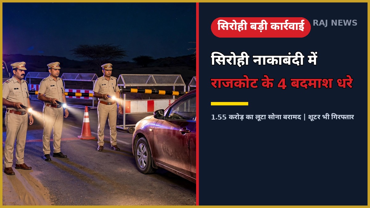 सिरोही नाकाबंदी में राजकोट सोना लूट हत्याकांड के चार आरोपी गिरफ्तार — पुलिस की गिरफ्त में बदमाश