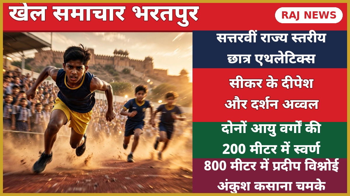 भरतपुर में 70वीं राज्य स्तरीय छात्र एथलेटिक्स प्रतियोगिता — सीकर के दीपेश और दर्शन ने 200 मीटर में स्वर्ण पदक जीता