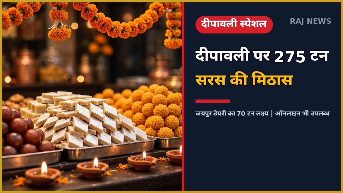 दीपावली पर सरस मिठाई — गुलाब जामुन, काजू कतली और जलते दीये