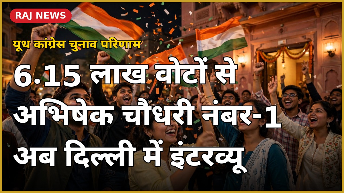 राजस्थान युवा कांग्रेस चुनाव परिणाम 2026 में अभिषेक चौधरी की जीत का जश्न मनाते युवा कार्यकर्ता